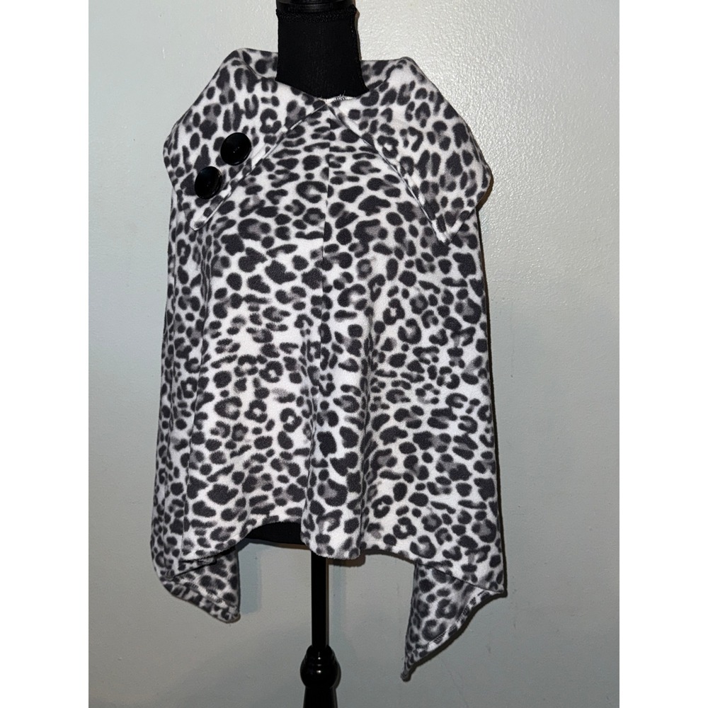 Le Moda Fleece Cape Leopard Print Button Front Co… - image 1